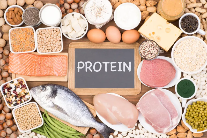 Varios alimentos ricos en proteínas